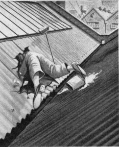 man falling through roof